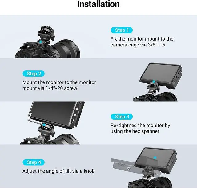 Alt view image 7 of 7 - SmallRig Adjustable Camera Monitor Mount for ARRI-Style (Upgrade), 360° Swivel and 180° Tilt Monitor Holder Anti-Twist Support 5 and 7 Field Monitor- 2903B