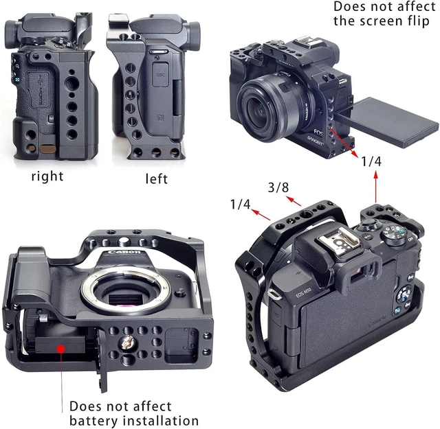 Alt view image 3 of 6 - EOS M50 Mark II Camera Cage for Canon M50II/M50/M5 Mirrorless Vlogging Cameras with Cold Shoe, Handle Locating Holes & Multiple 1/4" 3/8" Screw Holes