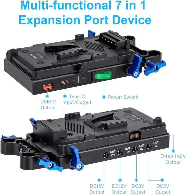 Alt view image 2 of 7 - V-Mount V-Lock Quick Release Battery Plate Power Adapter with 15mm Rod Clamp Built-in Type-C Fast Charging Input
