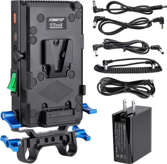 Main image of V-Mount V-Lock Quick Release Battery Plate Power Adapter with 15mm Rod Clamp Built-in Type-C Fast Charging Input