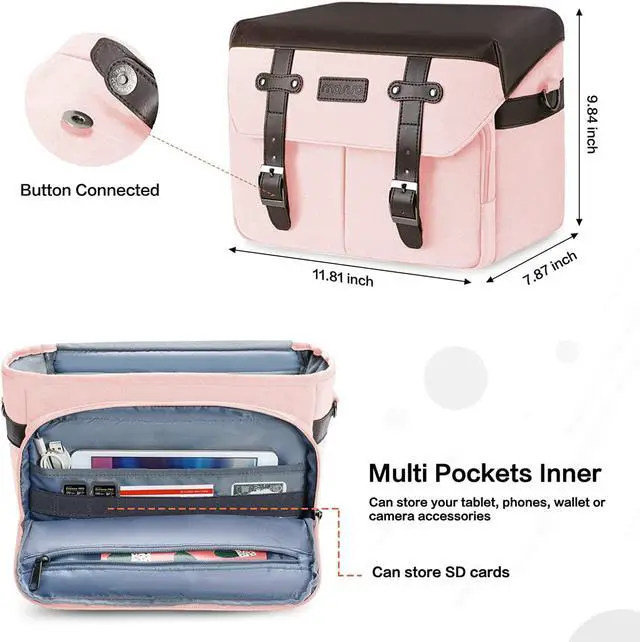 Alt view image 3 of 7 - MOSISO Camera Case Crossbody Shoulder Messenger Bag, DSLR/SLR/Mirrorless Photography Vintage PU Leather Flap Gadget Bag with Rain Cover Compatible with Canon/Nikon/Sony Camera and Lens, Pink