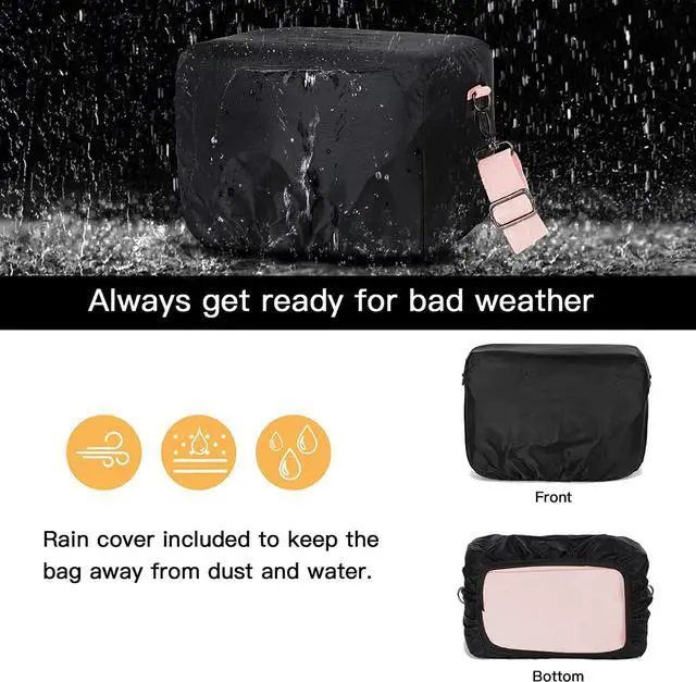 Alt view image 4 of 7 - MOSISO Camera Case Crossbody Shoulder Messenger Bag, DSLR/SLR/Mirrorless Photography Vintage PU Leather Flap Gadget Bag with Rain Cover Compatible with Canon/Nikon/Sony Camera and Lens, Pink