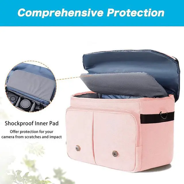 Alt view image 7 of 7 - MOSISO Camera Case Crossbody Shoulder Messenger Bag, DSLR/SLR/Mirrorless Photography Vintage PU Leather Flap Gadget Bag with Rain Cover Compatible with Canon/Nikon/Sony Camera and Lens, Pink