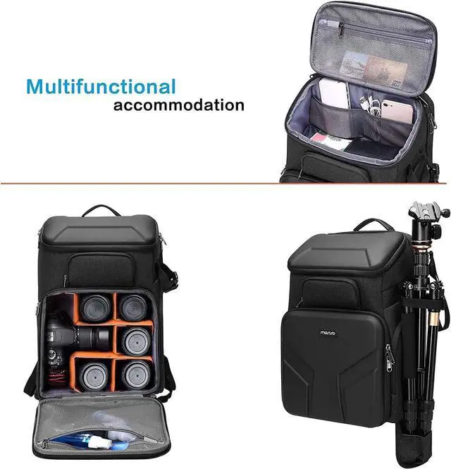 Alt view image 2 of 7 - Camera Backpack DSLR/SLR/Mirrorless Photography Waterproof 17.3 inch Camera Bag with Front Hard Shell&Laptop Compartment&Tripod Holder&Rain Cover Compatible with Canon/Nikon/ Space Gray