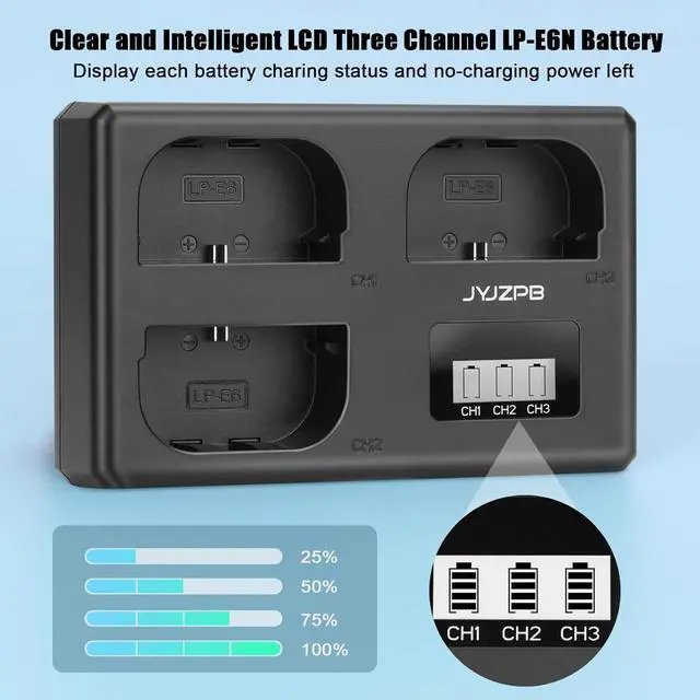 Alt view image 2 of 7 - LP-E6 5D Mark IV Replacement Battery Charger Set, LP-E6 LP-E6N Triple Slot for Canon R5, R6,R6II, R7,5DIV, 6DII, 7DII, 80D 90D 60D 60Da 6D 70D, 5D Mark II, Mark III, 5D SR Camera Batteries