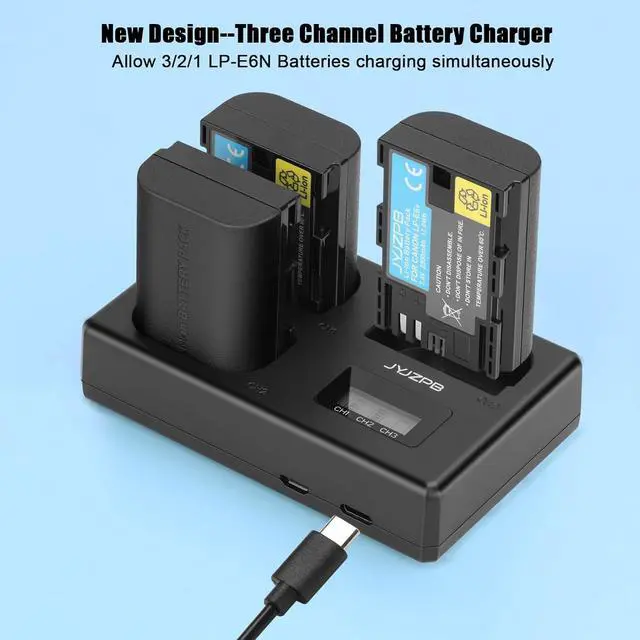 Alt view image 3 of 7 - LP-E6 5D Mark IV Replacement Battery Charger Set, LP-E6 LP-E6N Triple Slot for Canon R5, R6,R6II, R7,5DIV, 6DII, 7DII, 80D 90D 60D 60Da 6D 70D, 5D Mark II, Mark III, 5D SR Camera Batteries