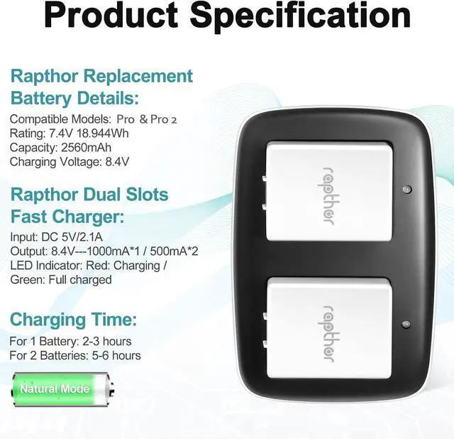 Alt view image 5 of 7 - 2560mAh Rechargeable Replacement Battery, Compatible with Arlo Pro/Pro 2 with Charger Station (2 Batteries+1 Charger)
