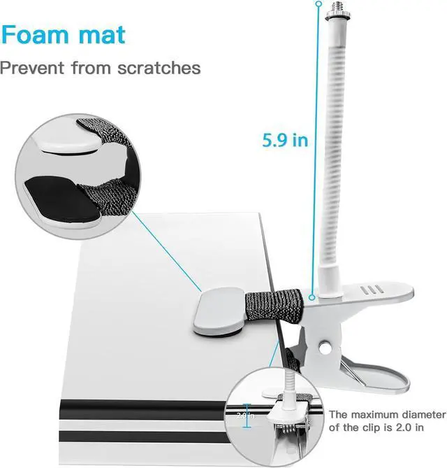 Alt view image 3 of 5 - Adjustable Camera Clamp Mount for eufyCam 2C/Arlo Pro 5S/Pro 4/Pro 3/Essential and More 1/4'' Threaded Cameras (No Drill, White, 2 Pack)