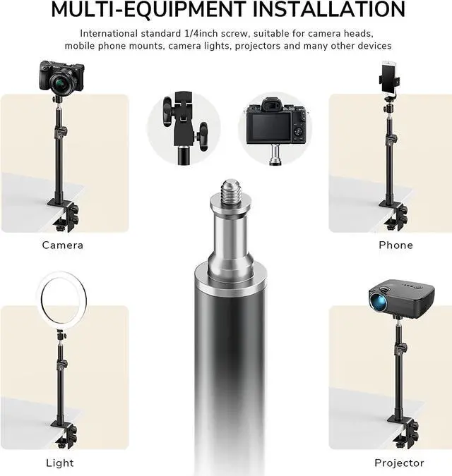 Alt view image 5 of 7 - DSLR Camera Desk Mount Stand,  Camera Desk Mount Light Stand with Ball Head, Adjustable 12.9-22 Inches Aluminum Alloy Desk Clamp for Video Light, Ring Light, Panel Light, Web