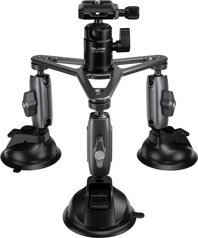Main image of Triple Suction Cup Car Mount Heavy Duty Tripod with 360 Ball Head for GoPro 13 Insta360 X5 DJI Action 5 Pro DSLR Mirrorless Camera, Dashboard Windshield Window Motion Vehicle Holder Attach