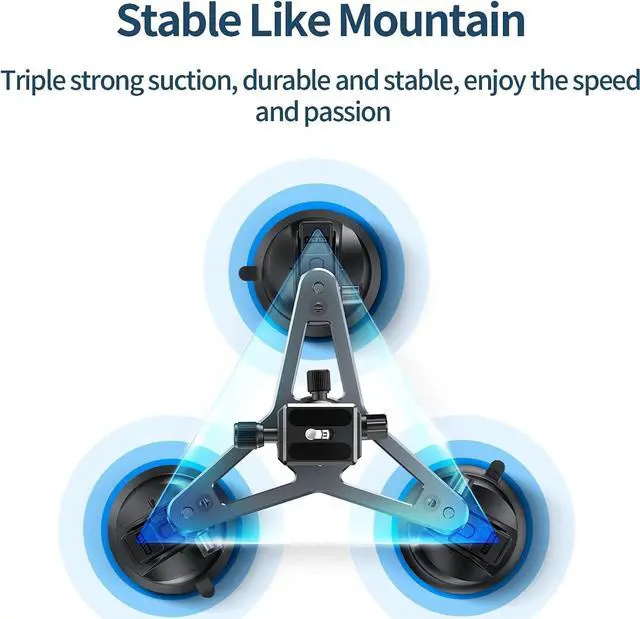 Alt view image 3 of 6 - Triple Suction Cup Car Mount Heavy Duty Tripod with 360 Ball Head for GoPro 13 Insta360 X5 DJI Action 5 Pro DSLR Mirrorless Camera, Dashboard Windshield Window Motion Vehicle Holder Attach