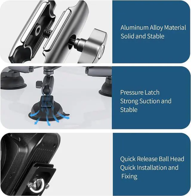 Alt view image 4 of 6 - Triple Suction Cup Car Mount Heavy Duty Tripod with 360 Ball Head for GoPro 13 Insta360 X5 DJI Action 5 Pro DSLR Mirrorless Camera, Dashboard Windshield Window Motion Vehicle Holder Attach