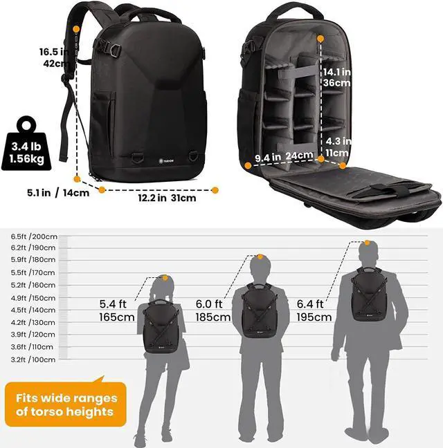 Alt view image 3 of 7 - Hardshell Camera Backpack Bag - 3-side Hard Case Professional Camera Bag with 14.5" Laptop Compartment & Waterproof Raincover for photographers (TRH Black)