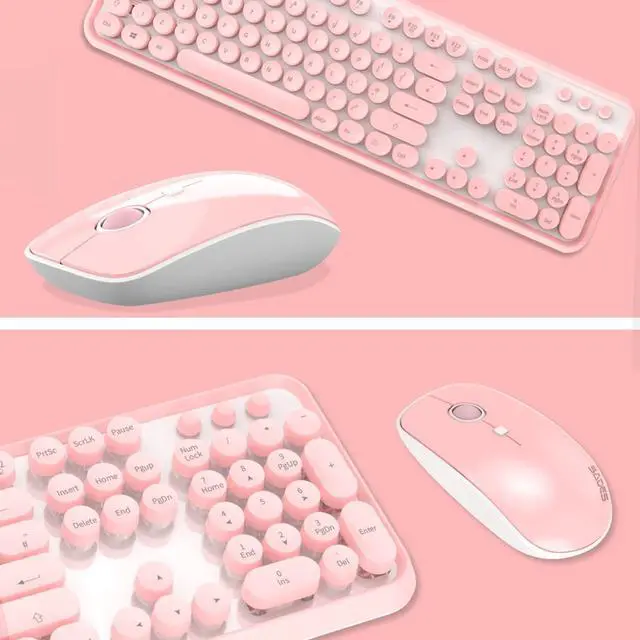 Alt view image 4 of 7 - Pink Wireless Keyboard Mouse Combo, 2.4GHz Retro Typewriter, Letton Full Size Office Computer Keyboard and Cute Mouse with 3 DPI for Mac PC Desktop Laptop