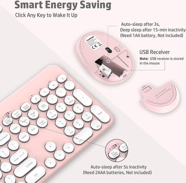 Alt view image 3 of 6 - LeadsaiL Pink Wireless Keyboard and Mouse Combo, Full-Sized Ergonomic Computer Keyboard with Phone Tablet Holder, 2.4GHz Silent Cordless Keyboard Mouse Set for Windows Laptop, PC, Desktop