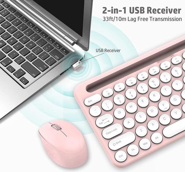 Alt view image 6 of 6 - LeadsaiL Pink Wireless Keyboard and Mouse Combo, Full-Sized Ergonomic Computer Keyboard with Phone Tablet Holder, 2.4GHz Silent Cordless Keyboard Mouse Set for Windows Laptop, PC, Desktop