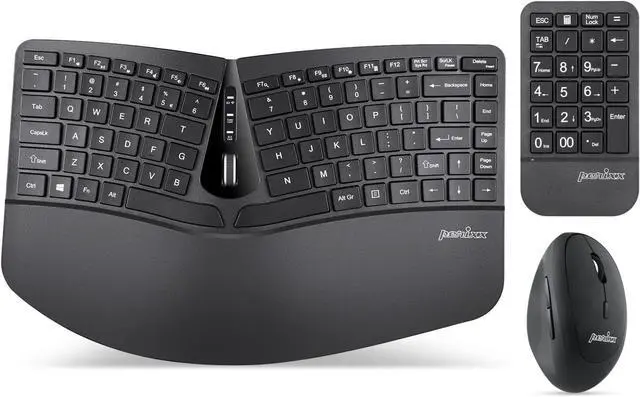 Main image of Perixx PERIDUO-606A, 3-in-1 Wireless Compact Ergonomic Keyboard with Vertical Mouse and Numeric Keypad - Adjustable Palm Rest - Tilt Wheel - Membrane Low Profile Keys - US English
