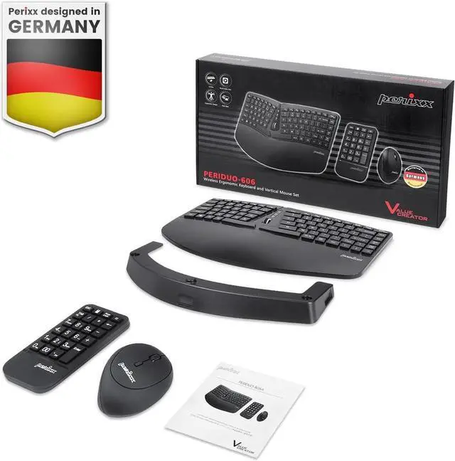 Alt view image 7 of 7 - Perixx PERIDUO-606A, 3-in-1 Wireless Compact Ergonomic Keyboard with Vertical Mouse and Numeric Keypad - Adjustable Palm Rest - Tilt Wheel - Membrane Low Profile Keys - US English