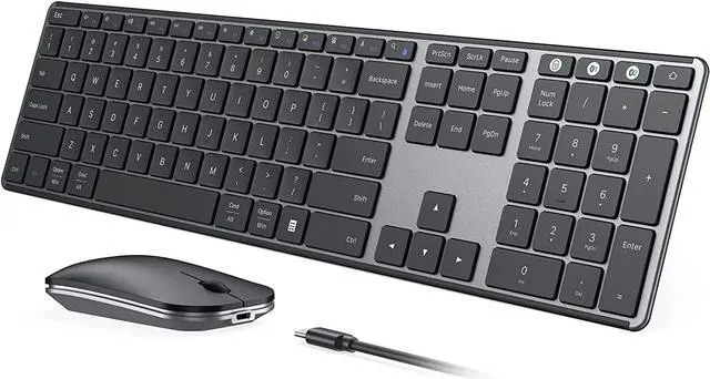 Main image of seenda Wireless Bluetooth Keyboard and Mouse Combo (USB + Dual BT), SKM64-3 Multi-Device Rechargeable Slim Keyboard and Mouse, Compatible for Win 7/8/10, MacBook Pro/Air, iPad, Tablet - Black Gray