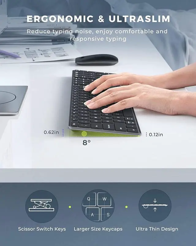 Alt view image 4 of 7 - Wireless Bluetooth Keyboard and Mouse for Win & Mac, Multi-Device Rechargeable Slim Keyboard and Mouse Combo, Compatible with Win 7/8/10, MacBook Pro/Air, iPad, Tablet - Black Gray