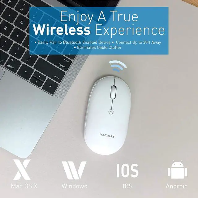 Alt view image 3 of 7 - Macally Wireless Bluetooth Rechargeable Mouse and a Ice White Finish Wireless Bluetooth Keyboard, Classic Apple Aesthetic
