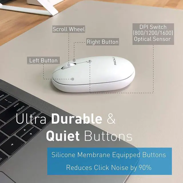 Alt view image 4 of 7 - Macally Wireless Bluetooth Rechargeable Mouse and a Ice White Finish Wireless Bluetooth Keyboard, Classic Apple Aesthetic