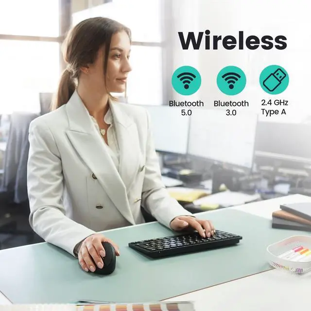 Alt view image 2 of 7 - Perixx PERIMICE-819B Bluetooth Portable Vertical Mouse - Wireless 3-in-1 Multi-Device Spec - Silent-Click - Portable Compact Size - Black - Right Handed