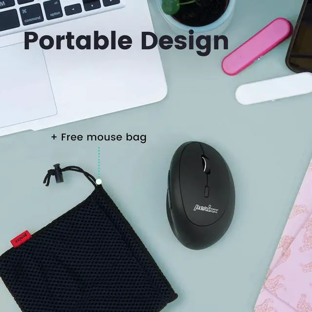 Alt view image 4 of 7 - Perixx PERIMICE-819B Bluetooth Portable Vertical Mouse - Wireless 3-in-1 Multi-Device Spec - Silent-Click - Portable Compact Size - Black - Right Handed