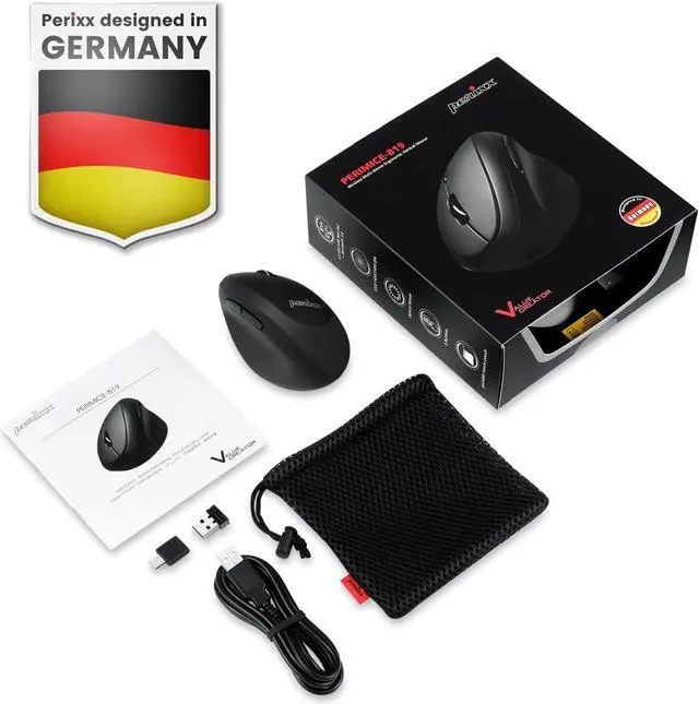 Alt view image 7 of 7 - Perixx PERIMICE-819B Bluetooth Portable Vertical Mouse - Wireless 3-in-1 Multi-Device Spec - Silent-Click - Portable Compact Size - Black - Right Handed