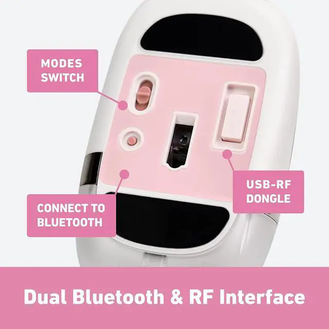 Alt view image 10 of 13 - Azio IM408 IZO BT 5.0 and RF 2.4G Optical Mouse (Pink Blossom)