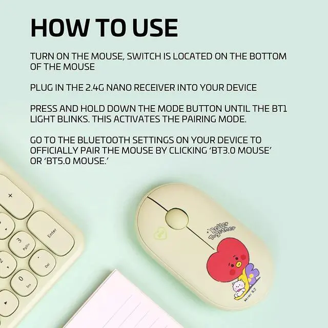 Alt view image 5 of 7 - BTS Inspired Characters Multi Pairing Wireless Mouse, Little Buddy Baby Better Together Edition, All in Their Own Cute Style & Colors (KOYA)