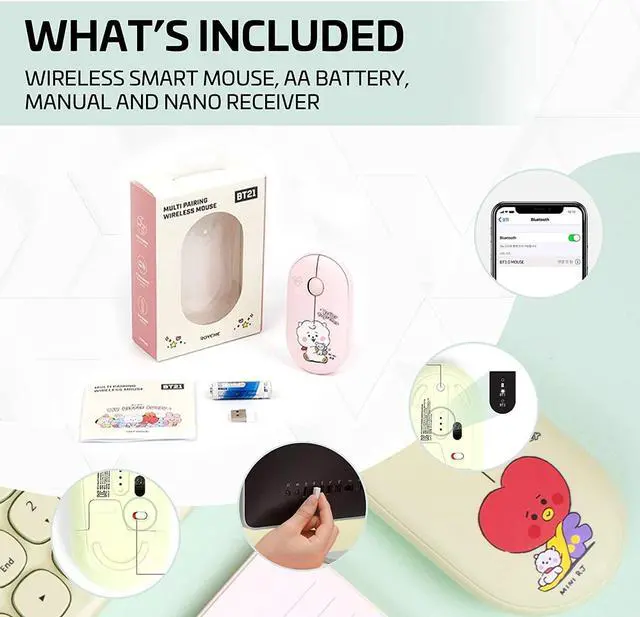 Alt view image 3 of 7 - BTS Inspired Characters Multi Pairing Wireless Mouse, Little Buddy Baby Better Together Edition, All in Their Own Cute Style & Colors (KOYA)