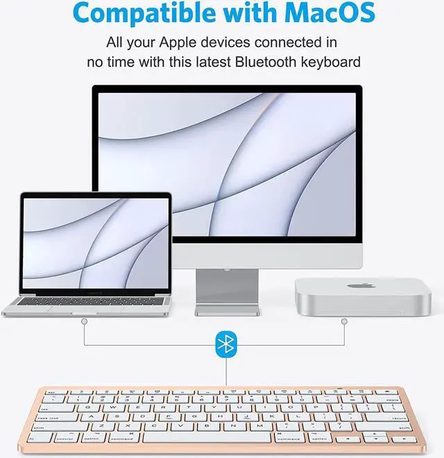 Alt view image 2 of 7 - OMOTON Bluetooth Keyboard for Mac, Compact Wireless Keyboard Compatible with MacBook Pro/Air, iMac, iMac Pro, Mac Mini, Mac Pro Laptop and PC (Gold)