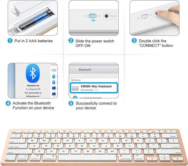 Alt view image 5 of 7 - OMOTON Bluetooth Keyboard for Mac, Compact Wireless Keyboard Compatible with MacBook Pro/Air, iMac, iMac Pro, Mac Mini, Mac Pro Laptop and PC (Gold)