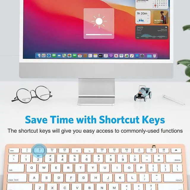 Alt view image 6 of 7 - OMOTON Bluetooth Keyboard for Mac, Compact Wireless Keyboard Compatible with MacBook Pro/Air, iMac, iMac Pro, Mac Mini, Mac Pro Laptop and PC (Gold)