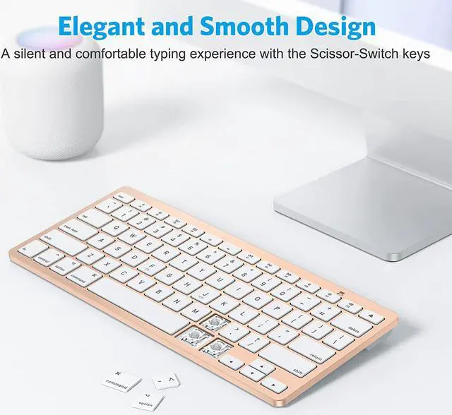 Alt view image 7 of 7 - OMOTON Bluetooth Keyboard for Mac, Compact Wireless Keyboard Compatible with MacBook Pro/Air, iMac, iMac Pro, Mac Mini, Mac Pro Laptop and PC (Gold)