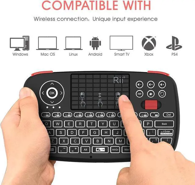 Alt view image 5 of 7 - Rii (Upgrade) i4 Mini Bluetooth Keyboard with Touchpad, Blacklit Portable Wireless Keyboard with 2.4G USB Dongle for Smartphones, PC, Tablet, Laptop TV Box iOS Android Windows Mac.Black