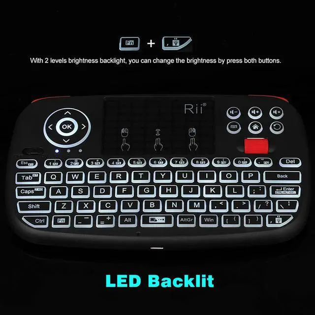 Alt view image 6 of 7 - Rii (Upgrade) i4 Mini Bluetooth Keyboard with Touchpad, Blacklit Portable Wireless Keyboard with 2.4G USB Dongle for Smartphones, PC, Tablet, Laptop TV Box iOS Android Windows Mac.Black