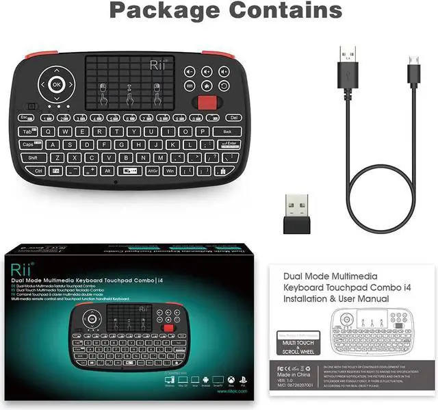Alt view image 7 of 7 - Rii (Upgrade) i4 Mini Bluetooth Keyboard with Touchpad, Blacklit Portable Wireless Keyboard with 2.4G USB Dongle for Smartphones, PC, Tablet, Laptop TV Box iOS Android Windows Mac.Black