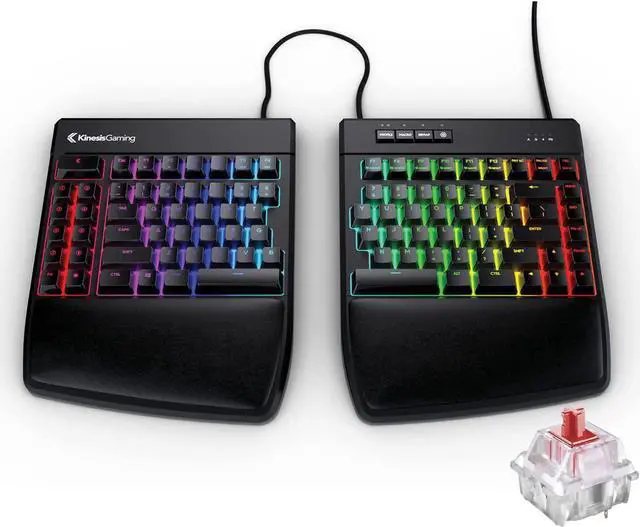 Main image of KINESIS Gaming Freestyle Edge RGB Split Mechanical Keyboard | Cherry MX Linear Red Switches | RGB | Ergonomic | Detachable Palm Support | Fully Programmable | TKL | Available Tenting