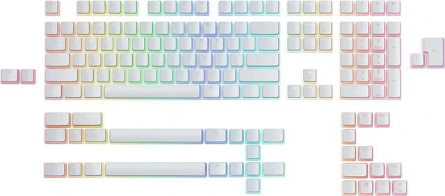 Main image of Glorious Gaming 145x Aura Keycaps V2 - PBT Pudding Keycaps, RGB Friendly with Transparent Fonts & Sides, PBT Material for Durability & Deep Acoustics, Fits Any MX-Style Stem, US/UK Layout - White