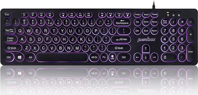 Main image of Perixx PERIBOARD-317R Wired Backlit USB Keyboard - Big Print Letter - Tri-Color Illuminated LED - Stylish Round Keycaps - US English