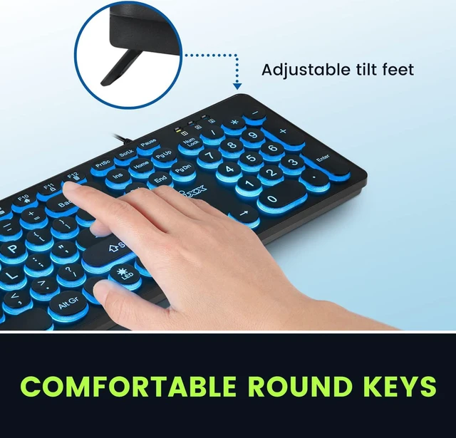 Alt view image 2 of 7 - Perixx PERIBOARD-317R Wired Backlit USB Keyboard - Big Print Letter - Tri-Color Illuminated LED - Stylish Round Keycaps - US English