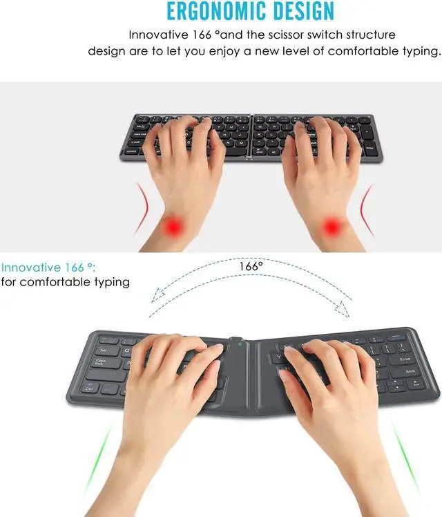 Alt view image 3 of 7 - MoKo Foldable Bluetooth Keyboard, Ultra-Thin Folding Rechargeable, Portable Wireless for Laptop iPhone iPad, Compatible with All iOS Android Windows Tablet Smartphone Devices, Gray