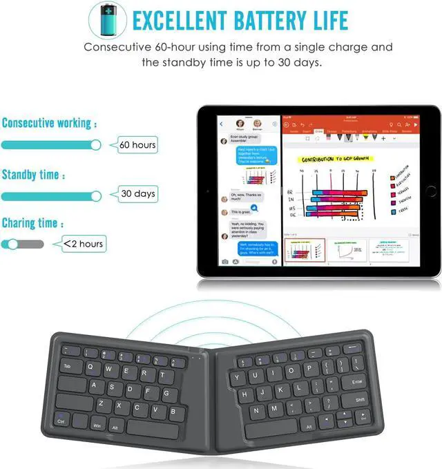 Alt view image 5 of 7 - MoKo Foldable Bluetooth Keyboard, Ultra-Thin Folding Rechargeable, Portable Wireless for Laptop iPhone iPad, Compatible with All iOS Android Windows Tablet Smartphone Devices, Gray
