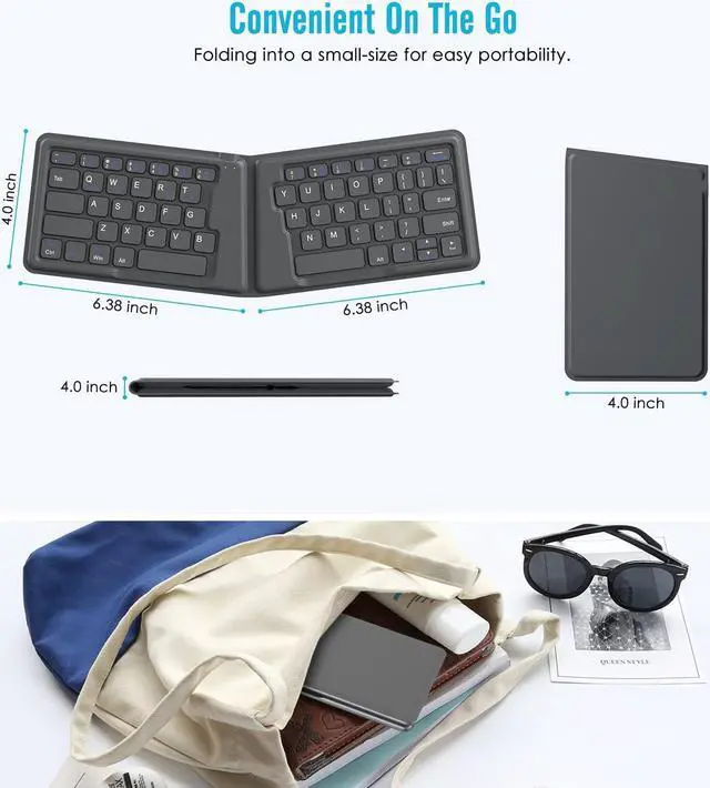 Alt view image 6 of 7 - MoKo Foldable Bluetooth Keyboard, Ultra-Thin Folding Rechargeable, Portable Wireless for Laptop iPhone iPad, Compatible with All iOS Android Windows Tablet Smartphone Devices, Gray