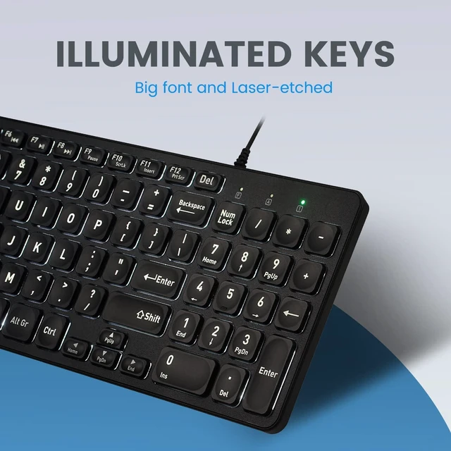 Alt view image 2 of 5 - Perixx PERIBOARD-333B Wired Backlit USB Keyboard- X Type Scissor Keys - Compact 14.25x4.57 Inches - Big Print Letters - White Backlit - US English,11618