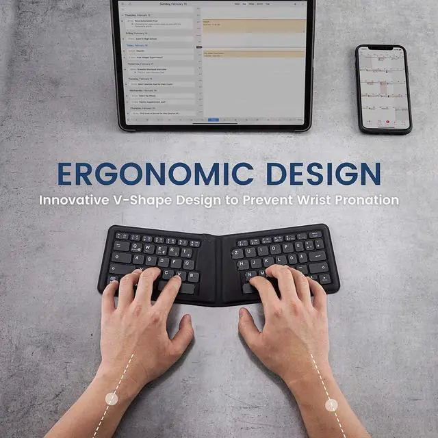Alt view image 11 of 14 - Perixx PERIBOARD-805E US, Wireless Foldable Ergonomic Bluetooth Keyboard, Ultra-Thin X Type Keys, Compatible with iOS, Android, or Windows Smartphone, Tablet, or Laptops, US English