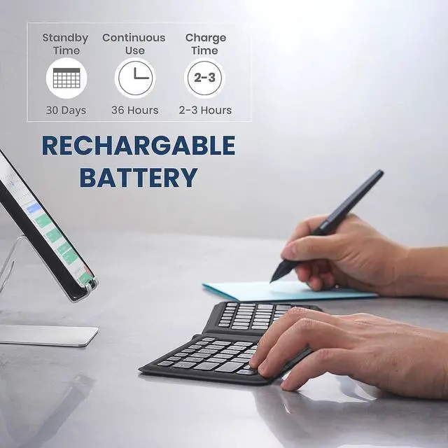 Alt view image 12 of 14 - Perixx PERIBOARD-805E US, Wireless Foldable Ergonomic Bluetooth Keyboard, Ultra-Thin X Type Keys, Compatible with iOS, Android, or Windows Smartphone, Tablet, or Laptops, US English