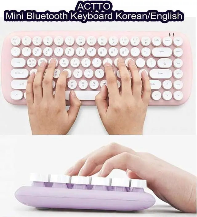 Alt view image 2 of 4 - Retro Bluetooth Keyboard, Korean/English, Round Keycaps, Compatible with Tablets and Smartphones, Purple